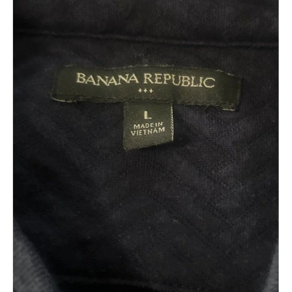 Banana Republic Men L Chevron Full Zip Snap button Cotton Blend Navy Blue Pocket